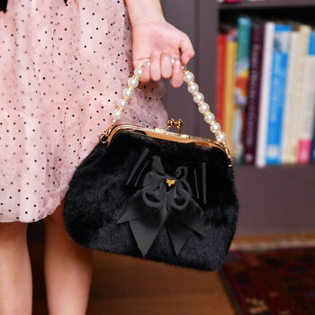Girls Black Faux Fur Handbag