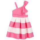 Girls White & Pink Striped Satin Dress, 2, hi-res