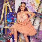 Girls Coral Bow Tulle Dress, 1, hi-res