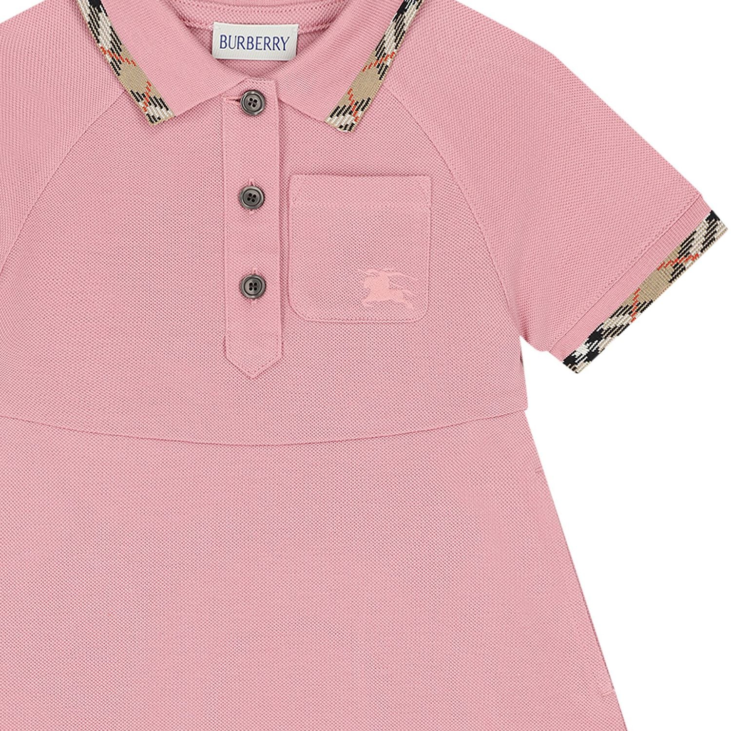 Baby Girls Pink Check Polo Dress, 1, hi-res