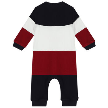 Baby Boys Navy Blue, White & Red Striped Romper
