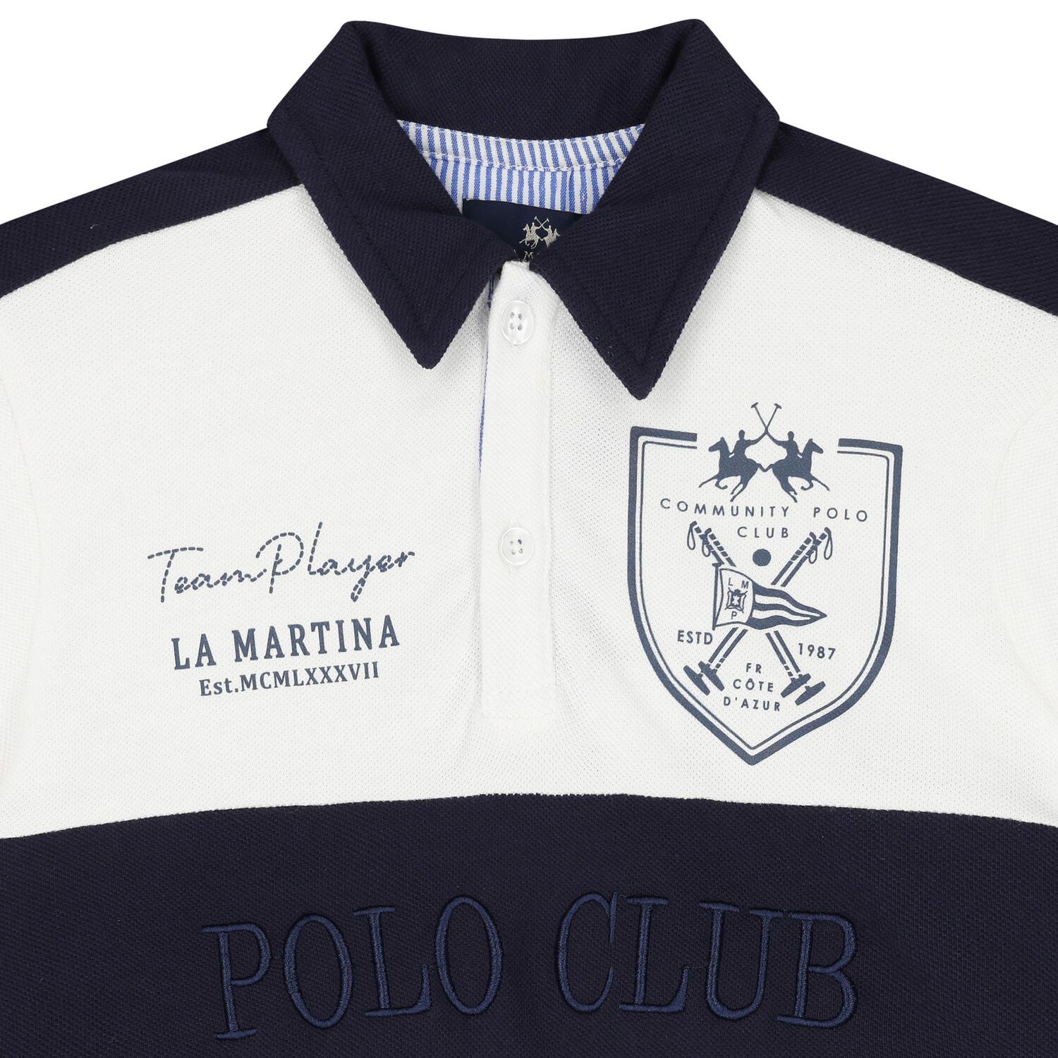 Boys White & Navy Blue Logo Polo Shirt, 1, hi-res image number null