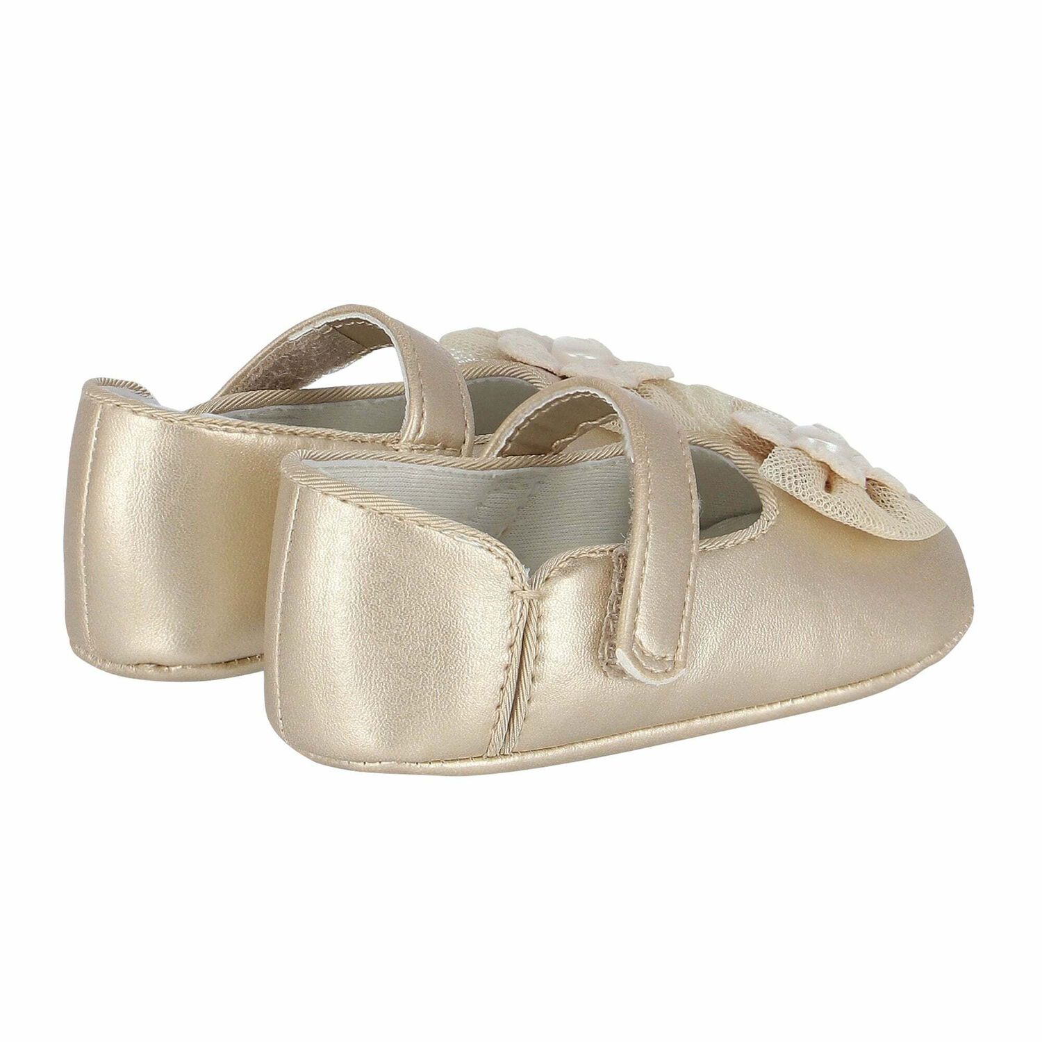 حذاء قبل المشى بالزهور باللون الذهبى للبنات, 1, hi-res image number null