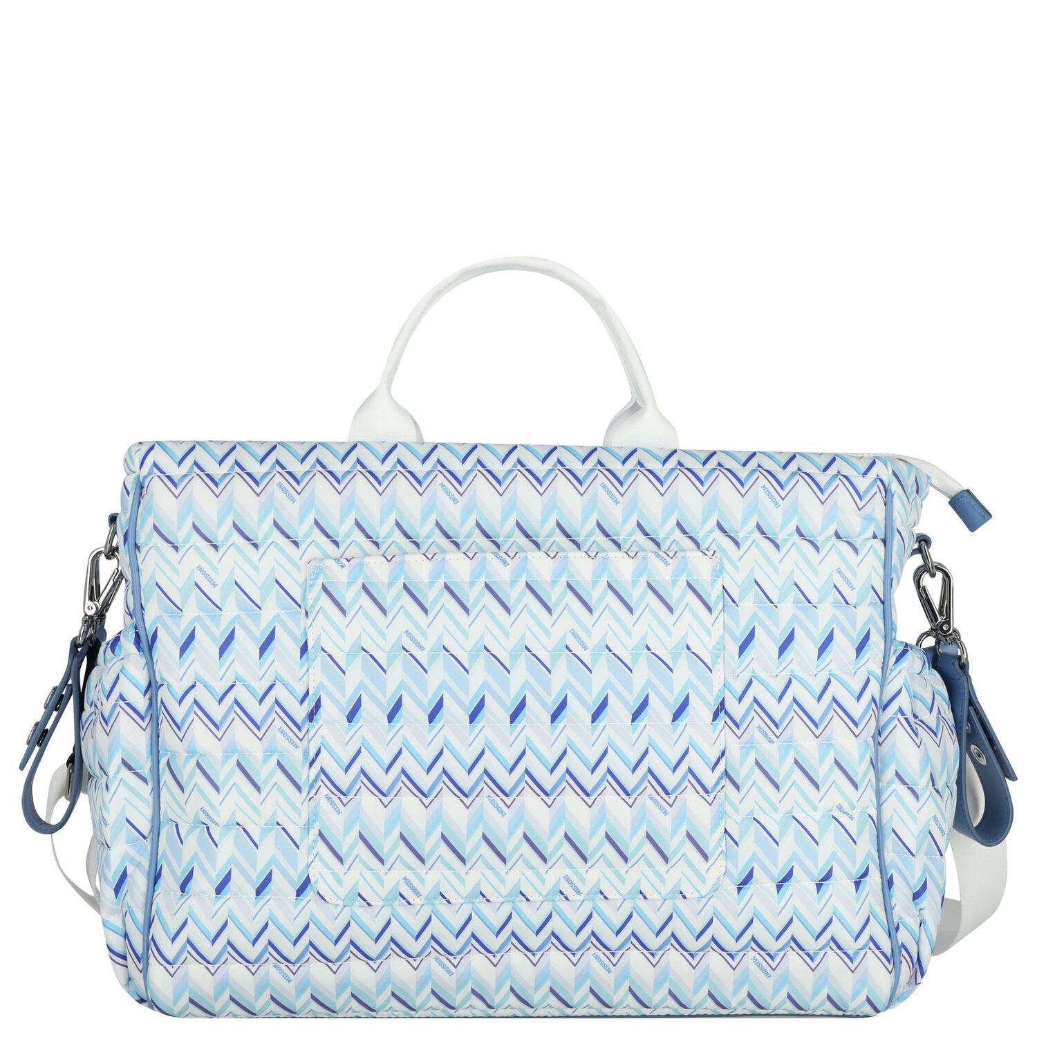 Blue & White Zig Zag Baby Changing Bag, 1, hi-res
