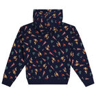 Girls Navy Blue Logo Hooded Zip Up Top, 1, hi-res