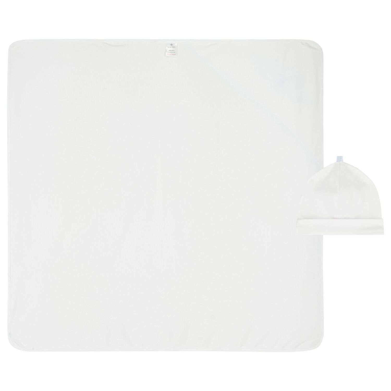 Baby Boys White & Blue Embroidered Blanket & Hat Set, 1, hi-res