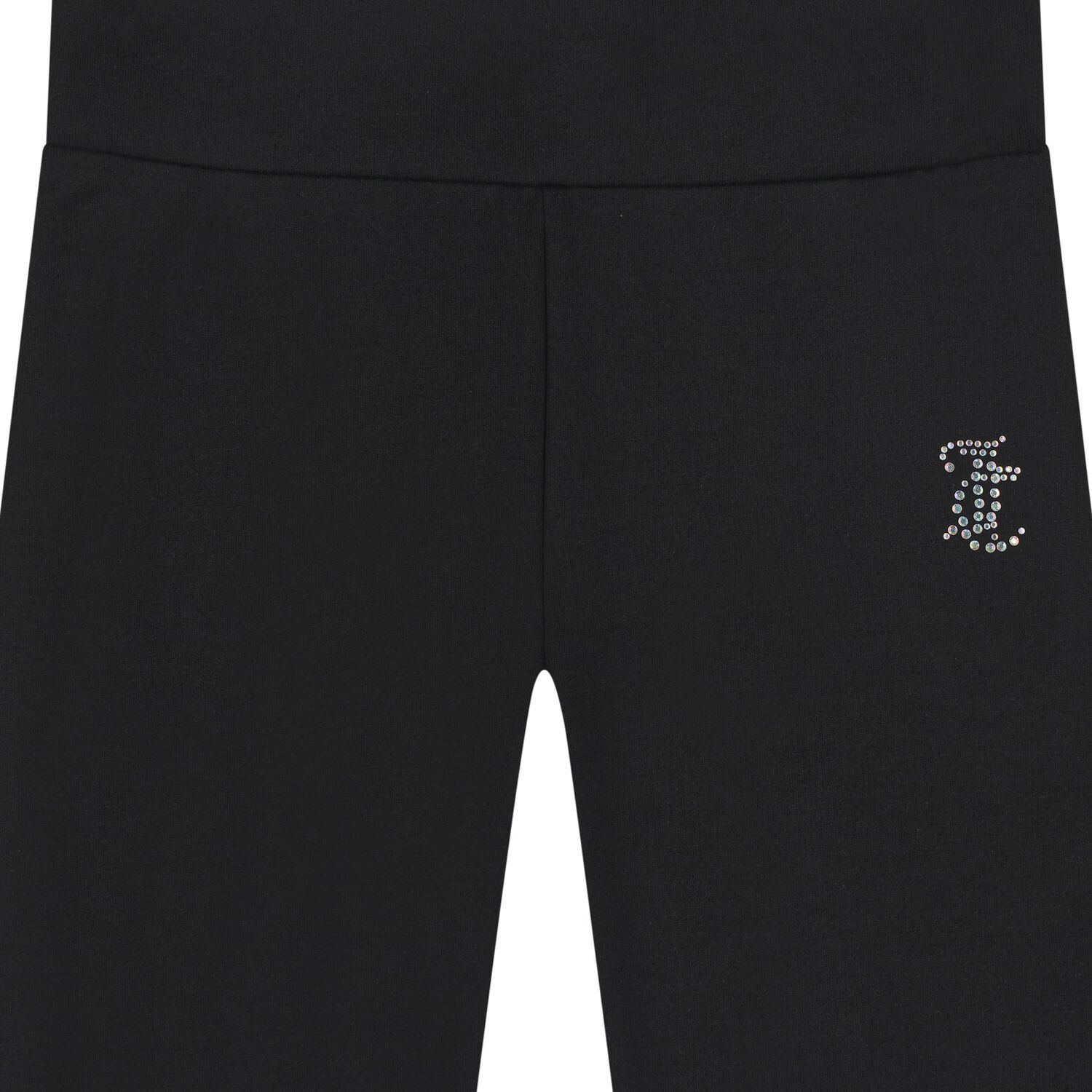 Girls Black Crystal Embellished Diamant&eacute; Logo Flared Leggings, 1, hi-res