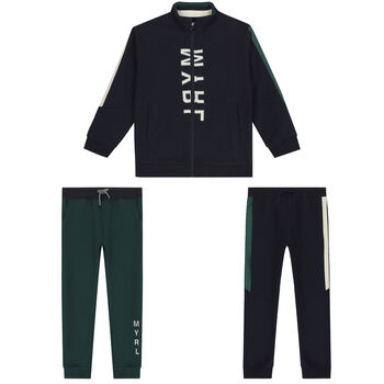 Boys Navy & Green Logo Tracksuit