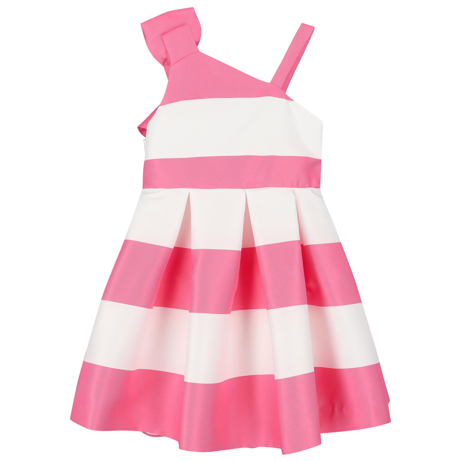 Girls White & Pink Striped Satin Dress, 2, hi-res