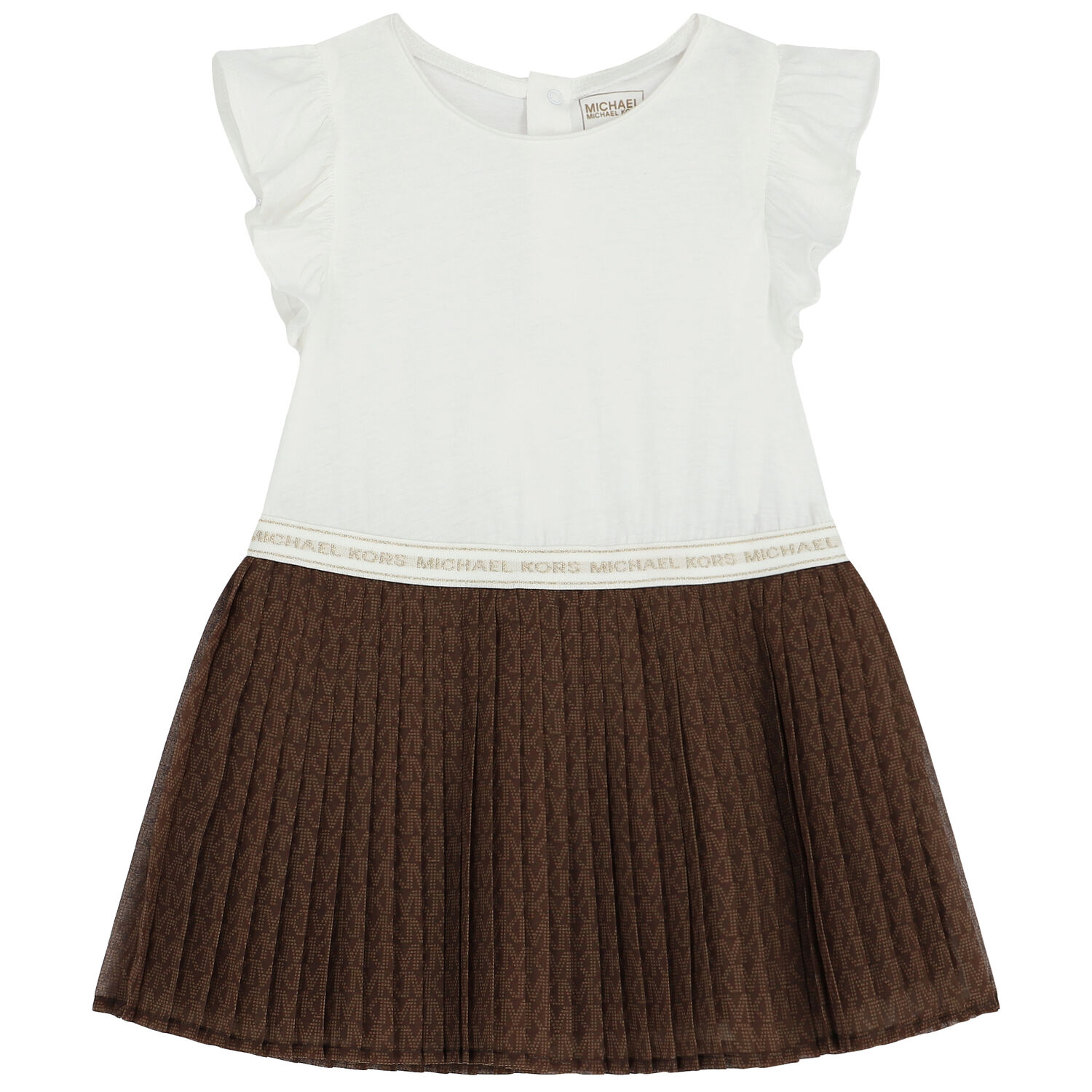 MICHAEL KORS Younger Girls White Brown Logo Dress Junior