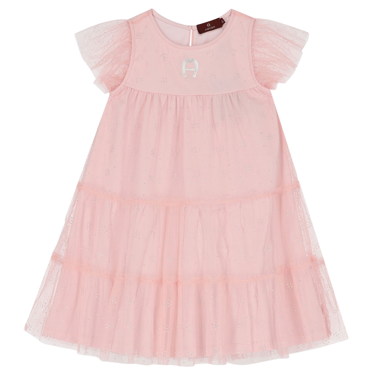 Girls Pink Logo Tulle Dress, 1, hi-res