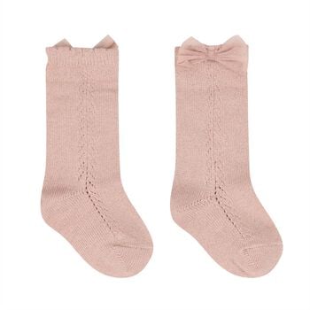 Younger Girls Pink Bow Knitted Socks