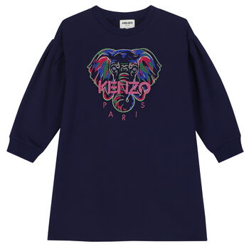 Girls Navy Elephant Logo Dress