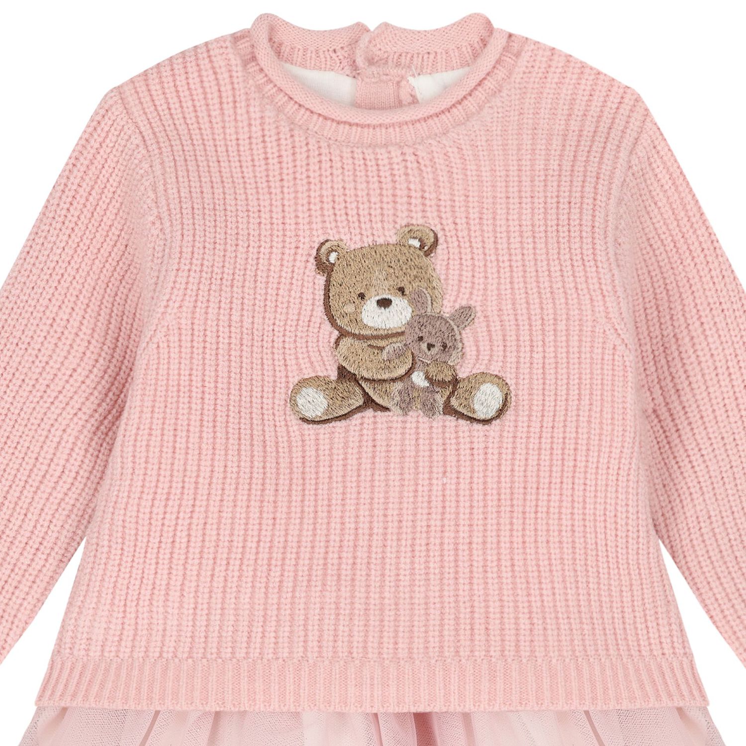 Baby Girls Pink Knit & Tulle Bear Dress, 2, hi-res image number null