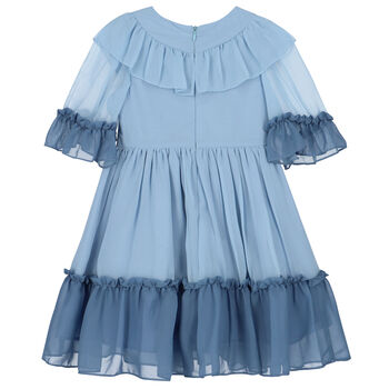 فستان شيفون بفيونكة باللون الازرق 