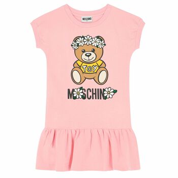 Girls Pink Teddy Logo Dress