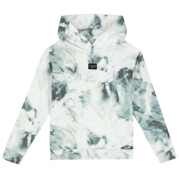 Blue & White Tie Dye Logo Hooded Top