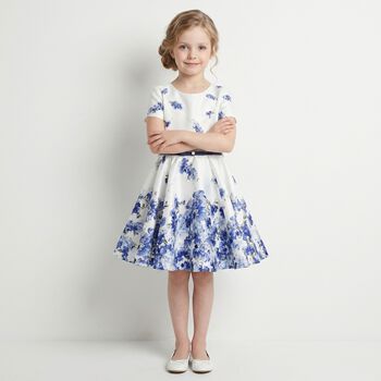 Girls White Floral Satin Dress