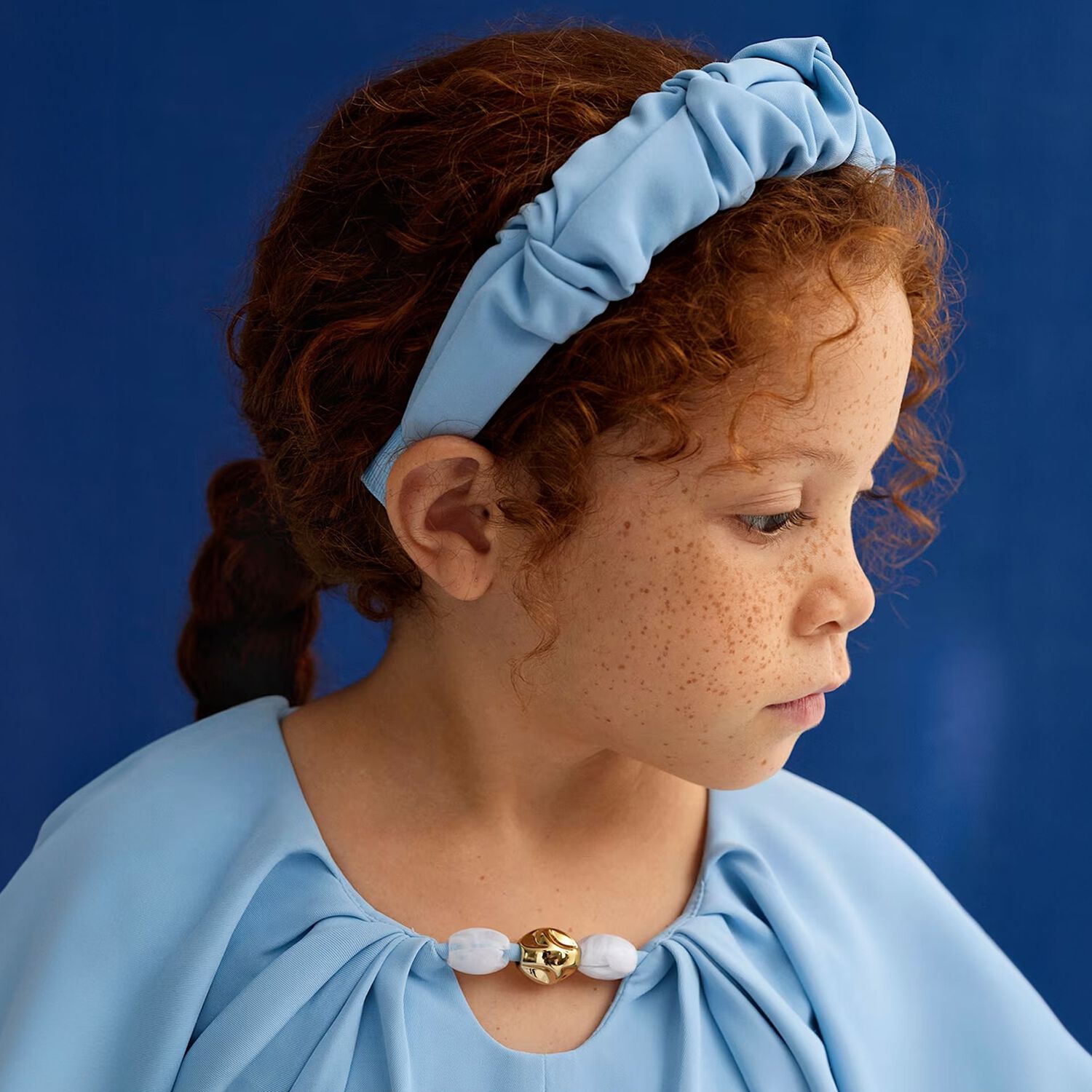Girls Blue Crepe Headband, 2, hi-res