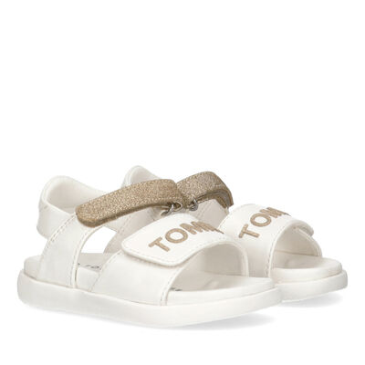Younger Girls White & Gold Sandals