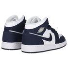 Navy Blue & White Air Jordan 1 Mid Trainers, 1, hi-res