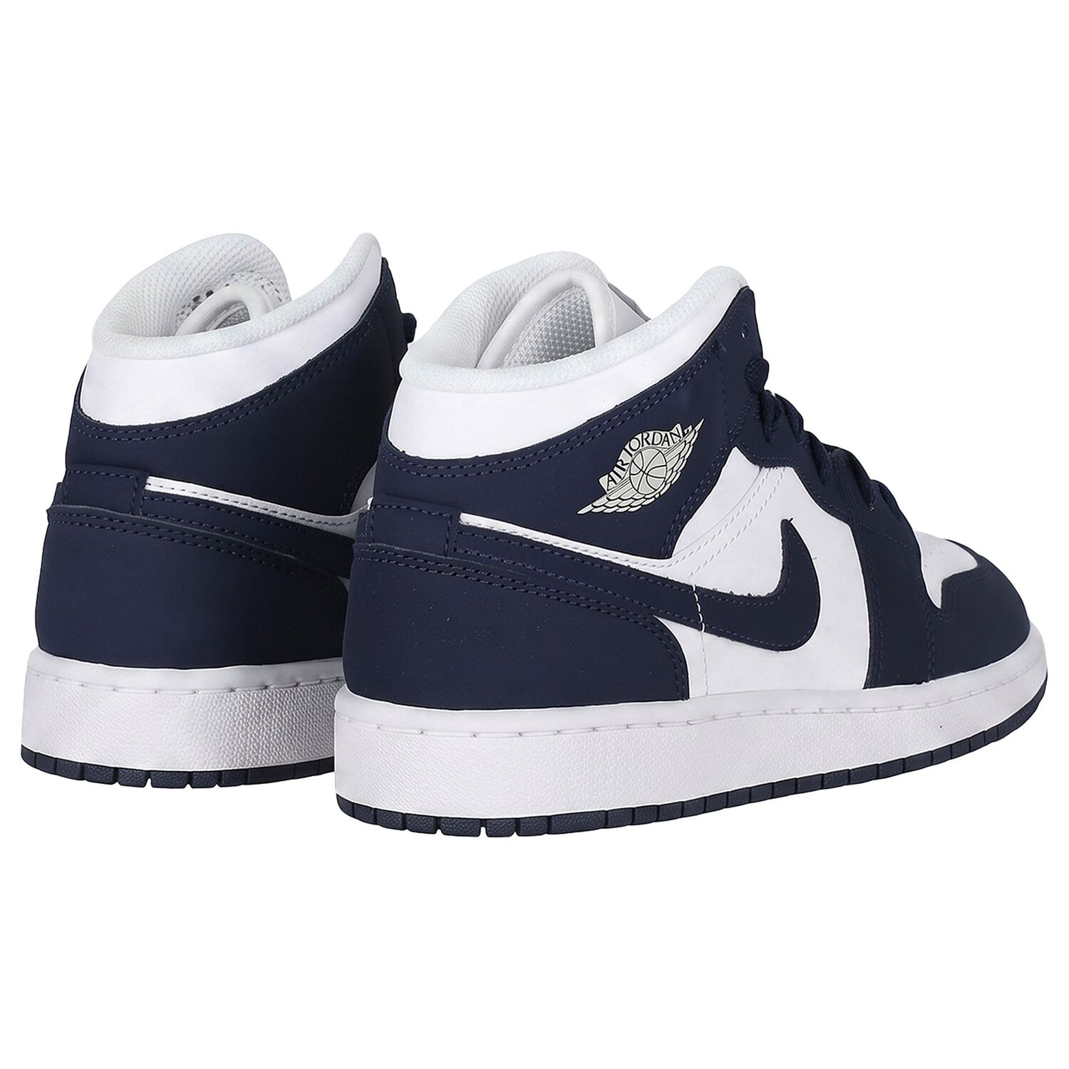 Navy Blue & White Air Jordan 1 Mid Trainers, 1, hi-res