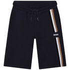 Boys Navy Blue Logo Shorts, 1, hi-res