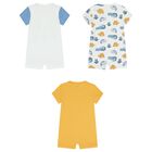 Baby Boys White & Yellow Rompers ( 3-Pack ), 1, hi-res