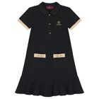 Girls Black Logo Polo Dress, 1, hi-res