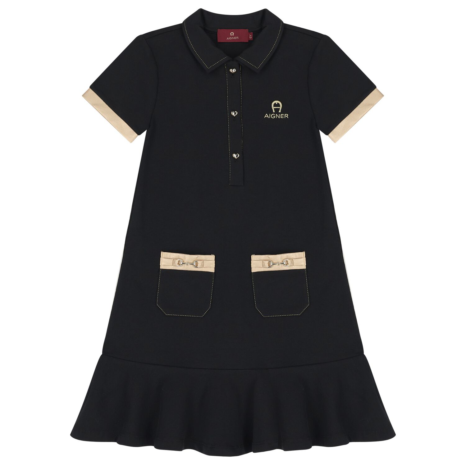 Girls Black Logo Polo Dress, 1, hi-res