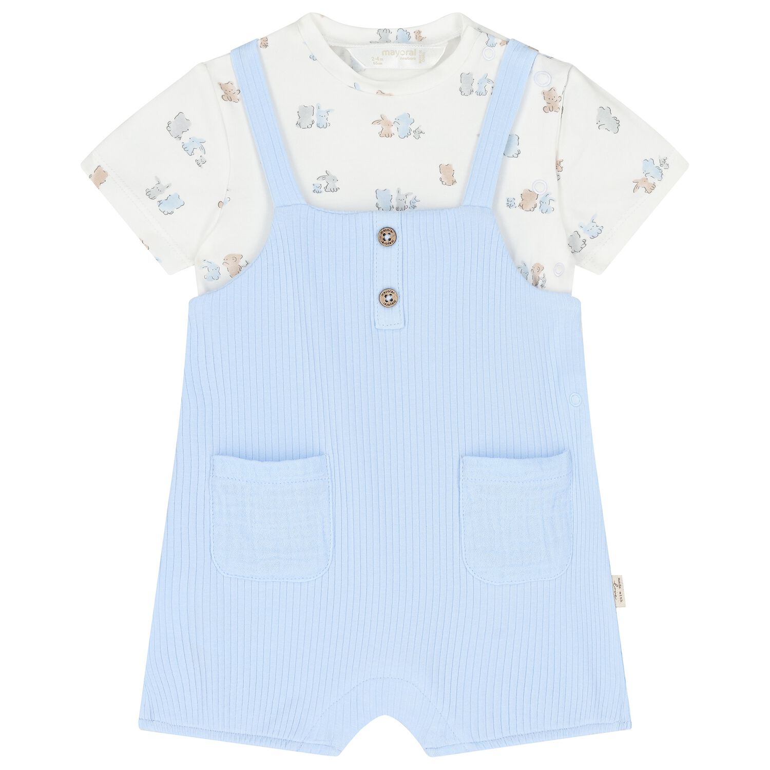 Blue & White Baby Boys Bunny Romper, 2, hi-res