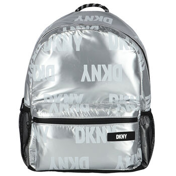 Girls Metallic Silver Logo Backpack