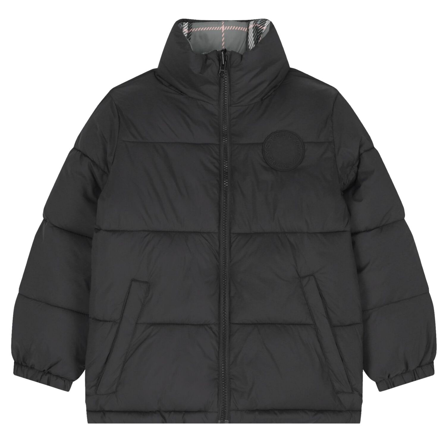 Boys Black & Green Tartan Reversible Puffer Jacket , 1, hi-res