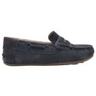 Boys Navy Blue Suede Leather Moccasins , 2, hi-res