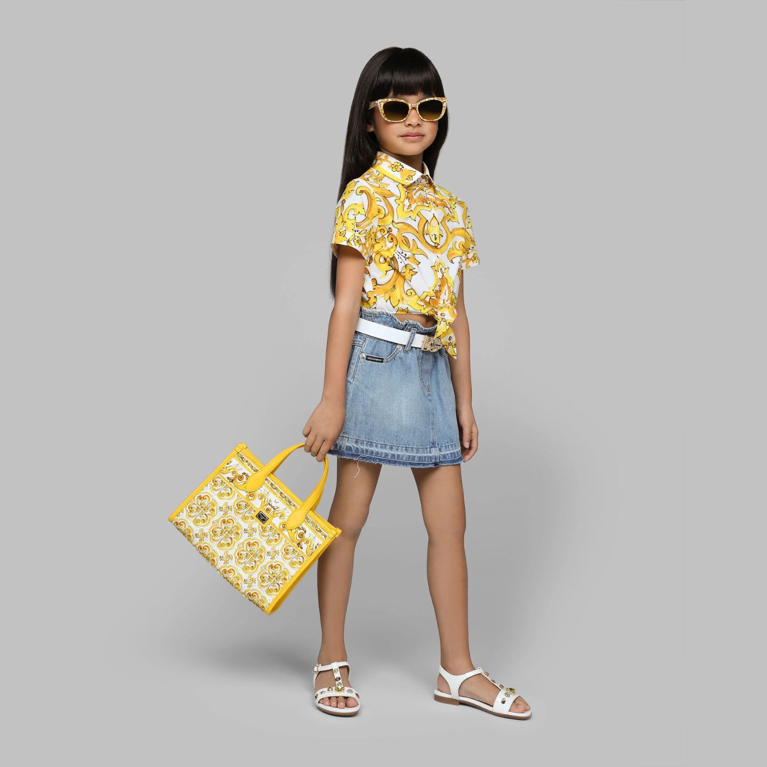 Dolce & Gabbana Girls White & Yellow Majolica Tote Bag | Junior