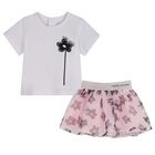 Younger Girls White & Pink Flower Skirt Set, 1, hi-res