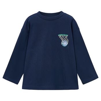 Boys Navy Blue Basketball Long Sleeve Top