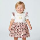 Younger Girls Ivory & Pink Logo Ruffled Dress, 1, hi-res