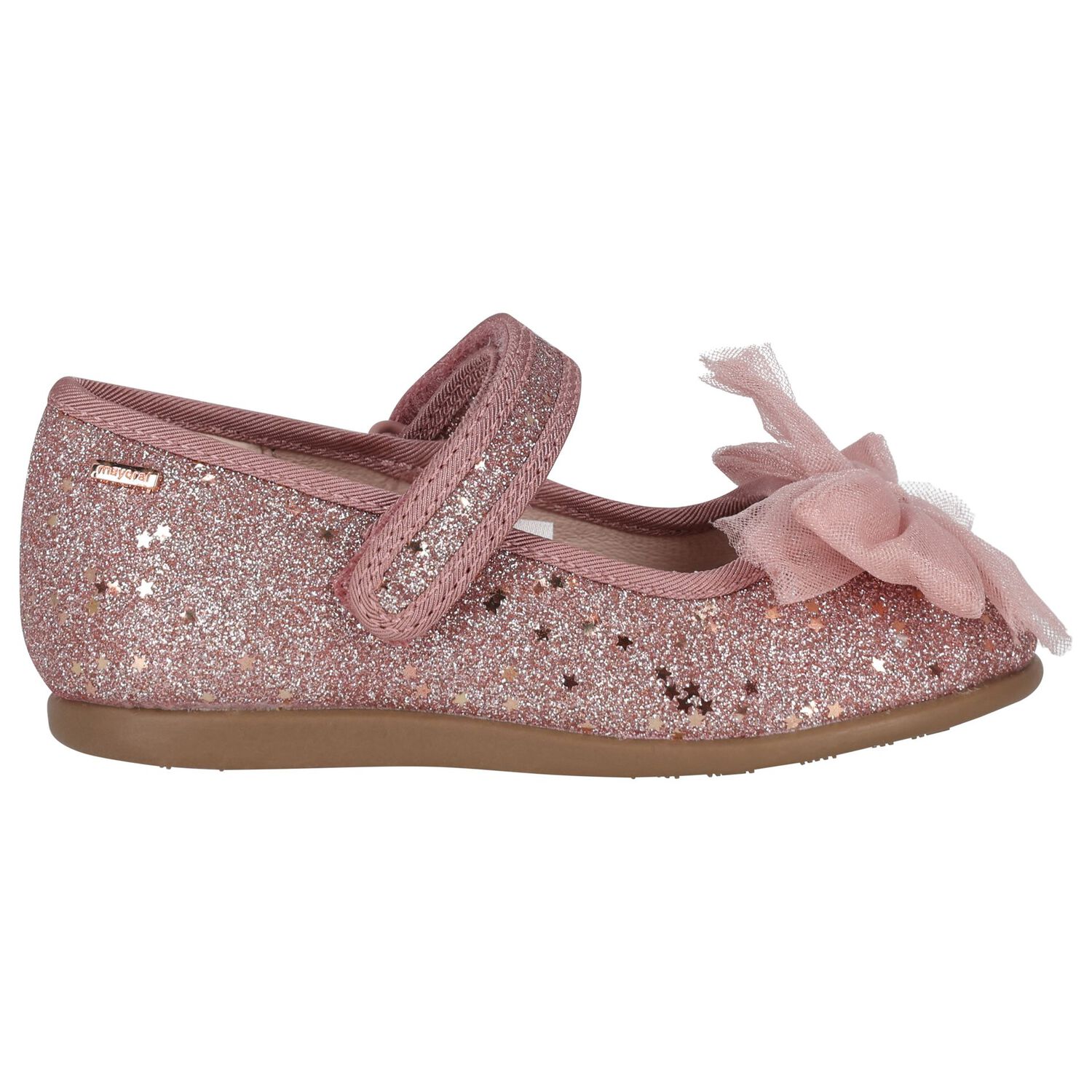 Younger Girls Rose Gold Bow Shoes, 1, hi-res