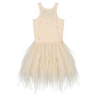 Girls Beige Tulle Dress, 1, hi-res