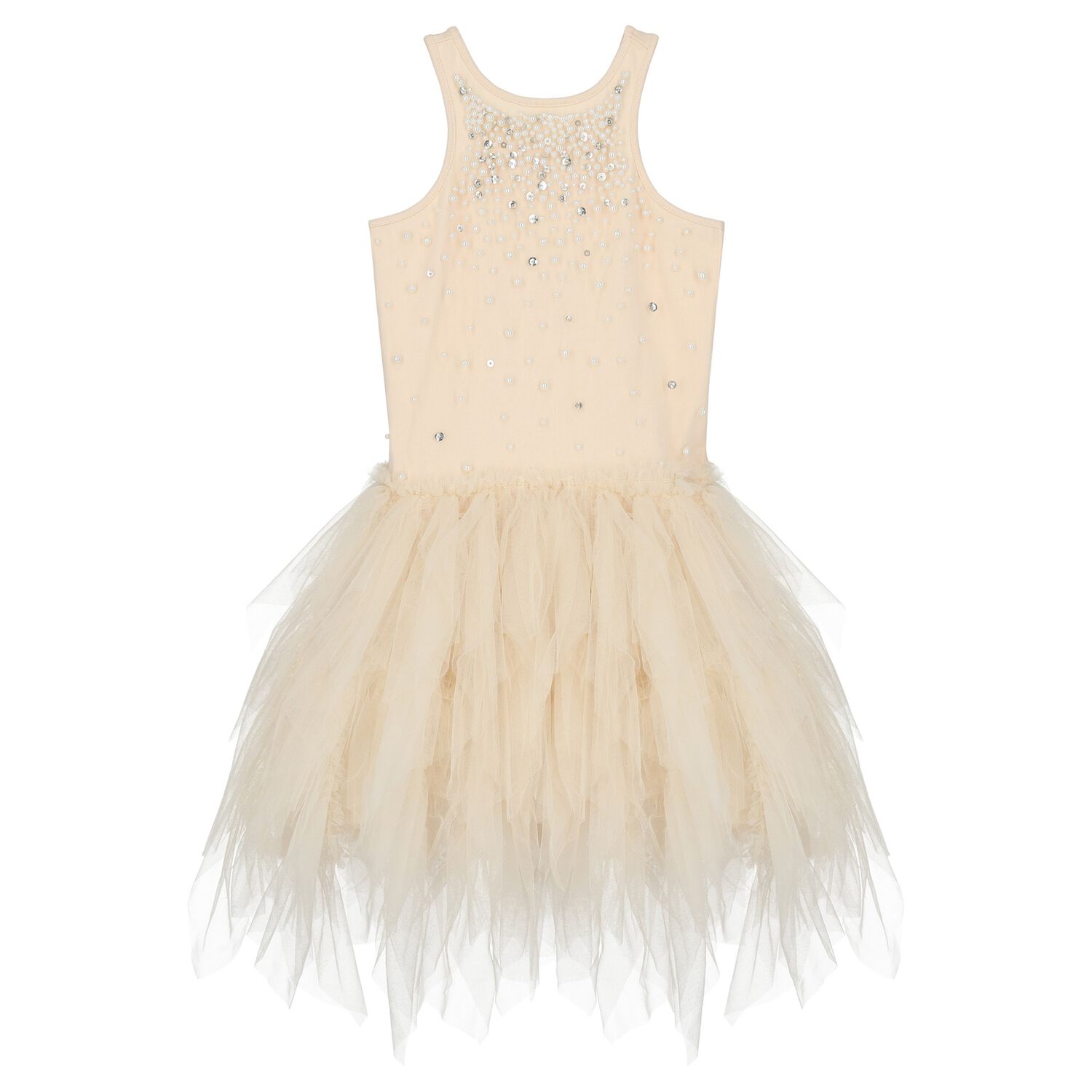 Girls Beige Tulle Dress, 1, hi-res image number null