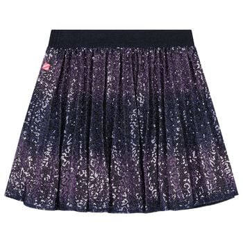 Girls Navy Blue Embellished Pleated Skirt