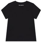 تيشيرت بنات بالشعار باللون الأسود, 1, hi-res