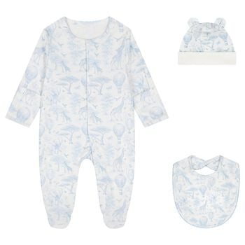 Baby Boys White & Blue Africa Babygrow Gift Set