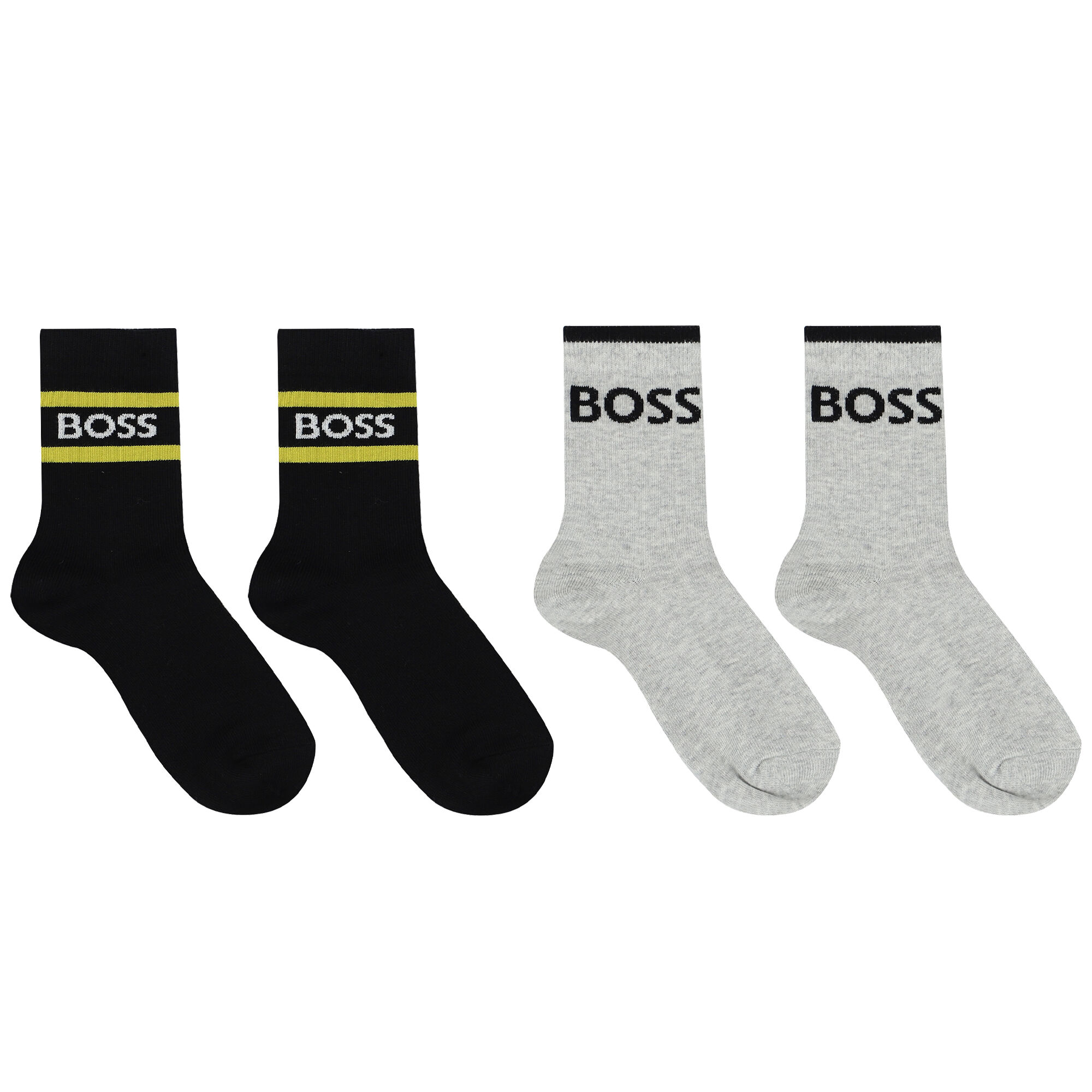 BOSS Boys Black Grey Logo Socks 2 Pack Junior Couture