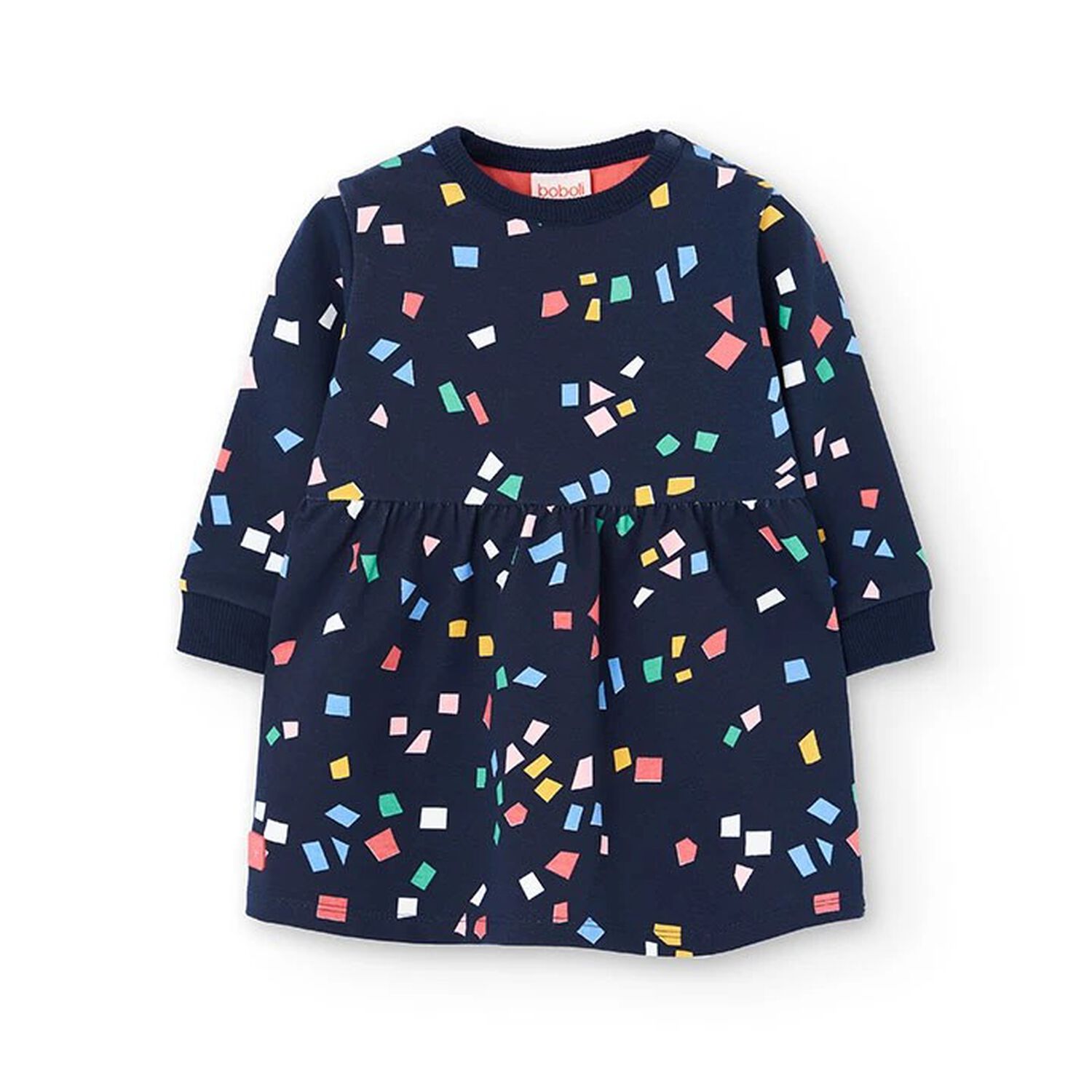 Girls Navy Blue Flared Dress, 1, hi-res