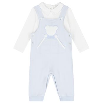 Baby Boys White & Blue Dungaree Set