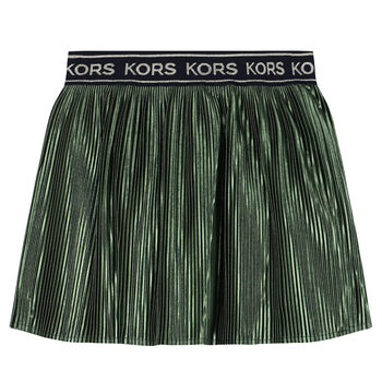 Girls Green Logo Pleated Skirt