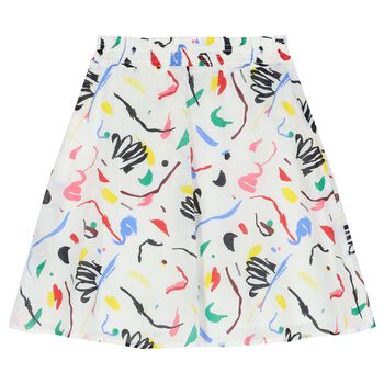 Girls White Abstract Logo Skirt