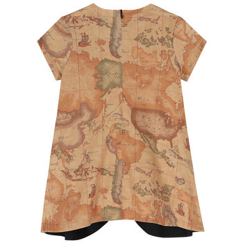 Girls Beige Geo Map Dress